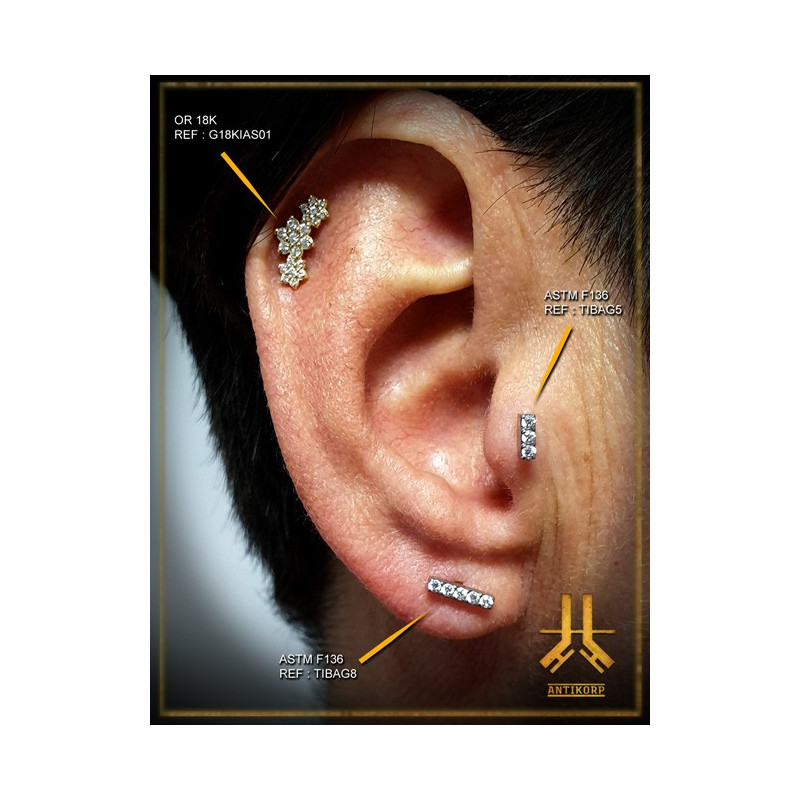 Tête Baguette 5 Strass Titane Interne 8mm