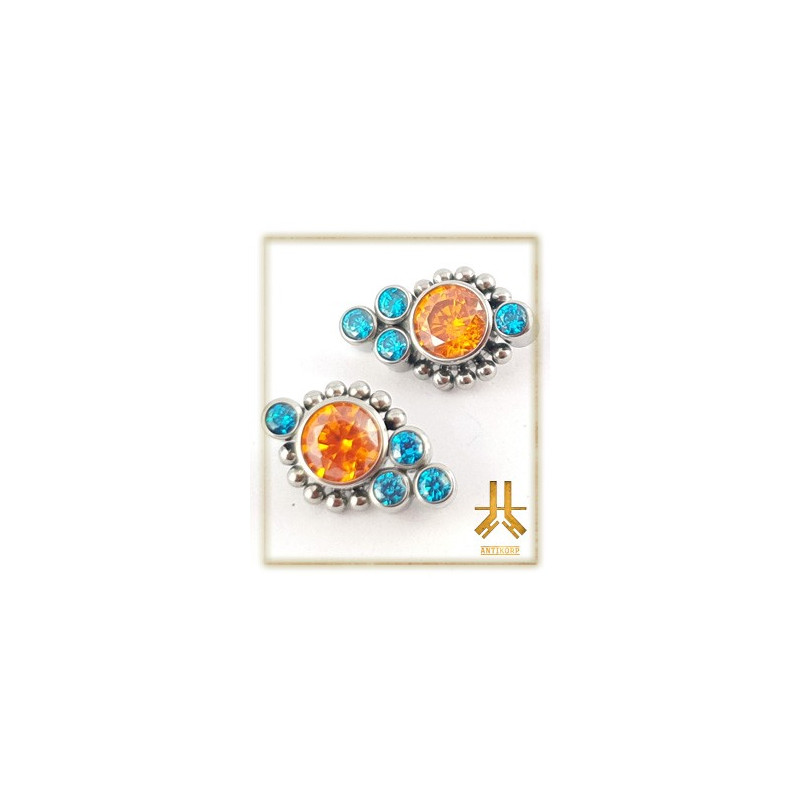 Triple Cabochon Titane Opale Strass