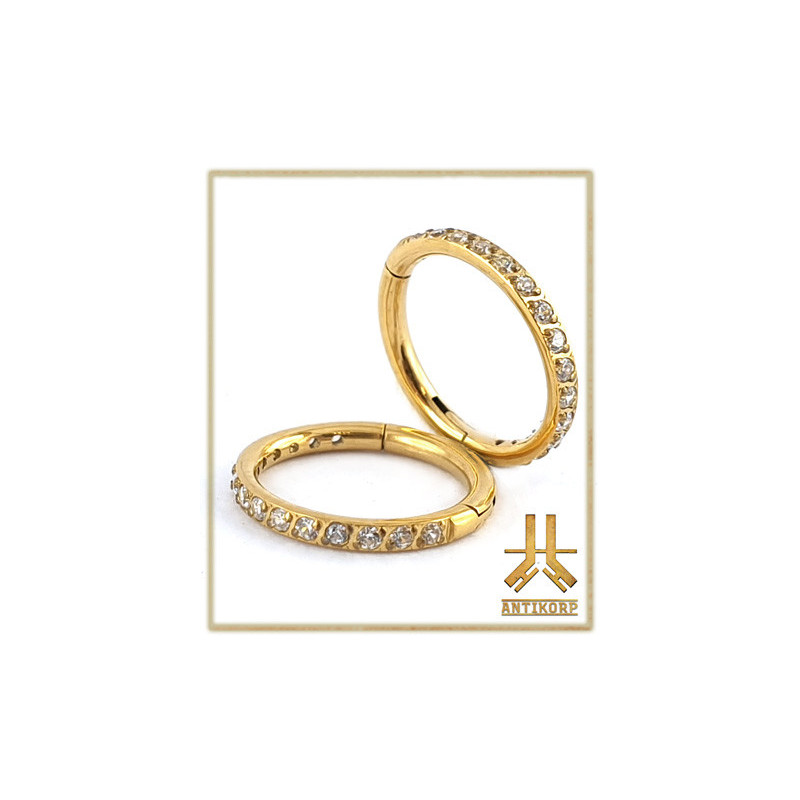 Anneau Clicker Titane F136 PVD Gold Strass