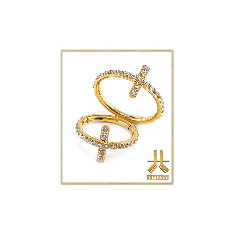 Anneau Clicker Titane F136 PVD Gold Strass