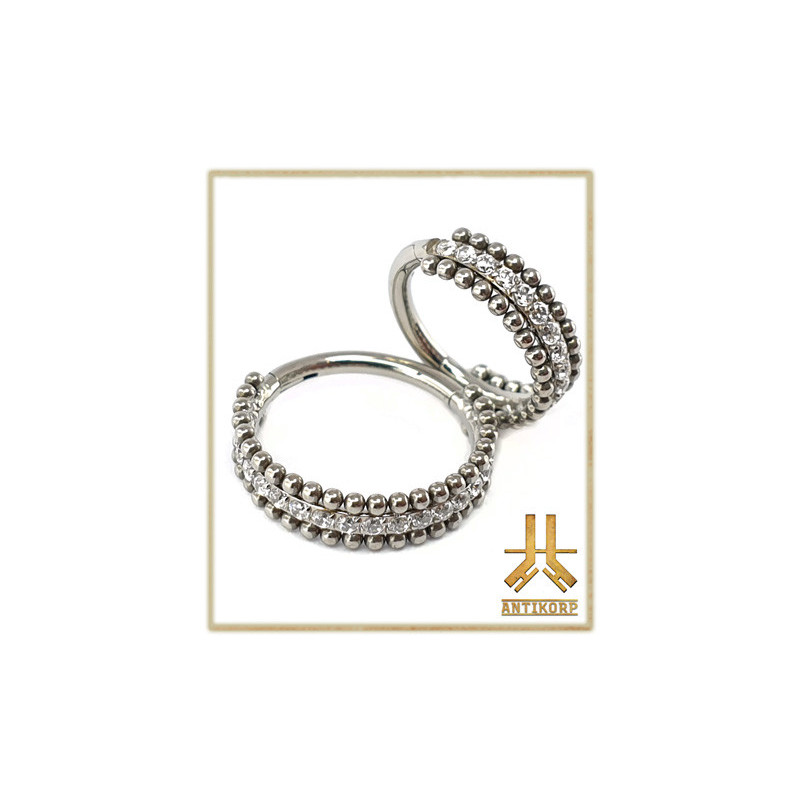 Anneau Clicker Titane Strass Double Beaded