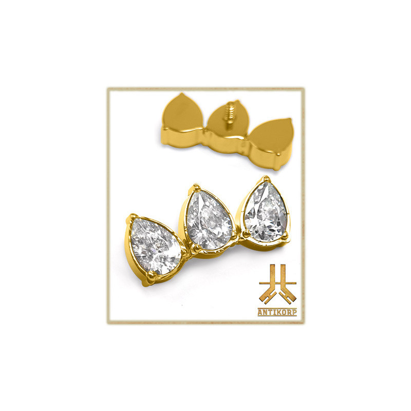 Embout Titane F136 PVD Gold Triple Pear Strass