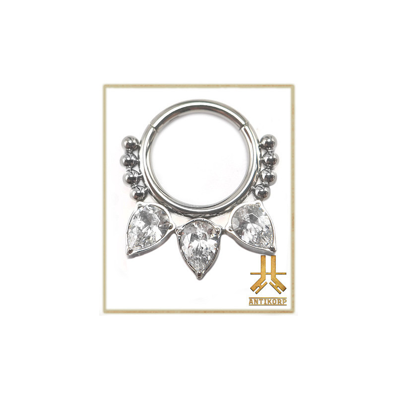 Anneau Clicker Titane Side Strass Blancs Cerclage Beaded & Cab