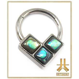 Anneau Clicker Titane Mosaïque Triangle Nacre/Zircon
