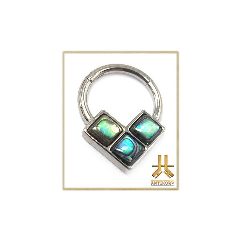 Anneau Clicker Titane Mosaïque Triangle Nacre/Zircon