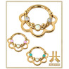 Anneau Clicker Titane F136 PVD Gold Floral Opale/Strass