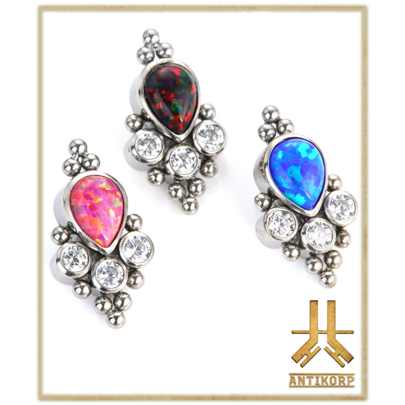 Triple Cabochon Titane Opale Strass