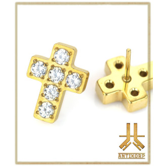 Embout Titane F136 PVD Gold Jeweled Cross