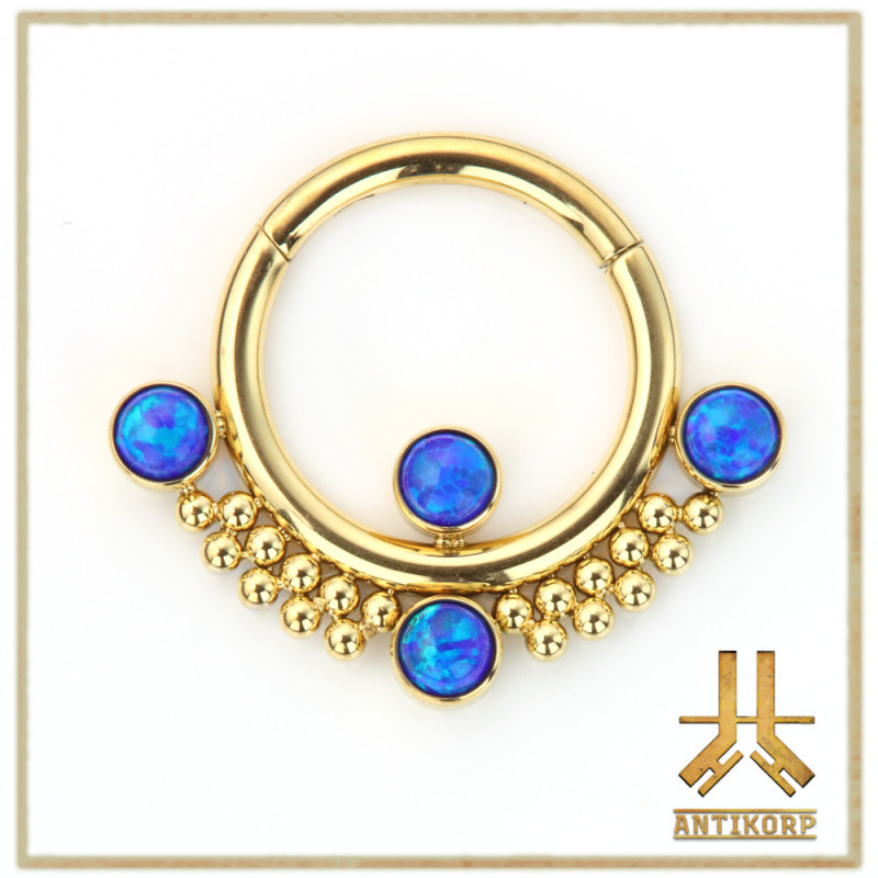 Anneau Clicker Titane F136 PVD Gold Blue BeaDots