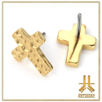 Embout Titane F136 Gold Threadless Croix Martelée