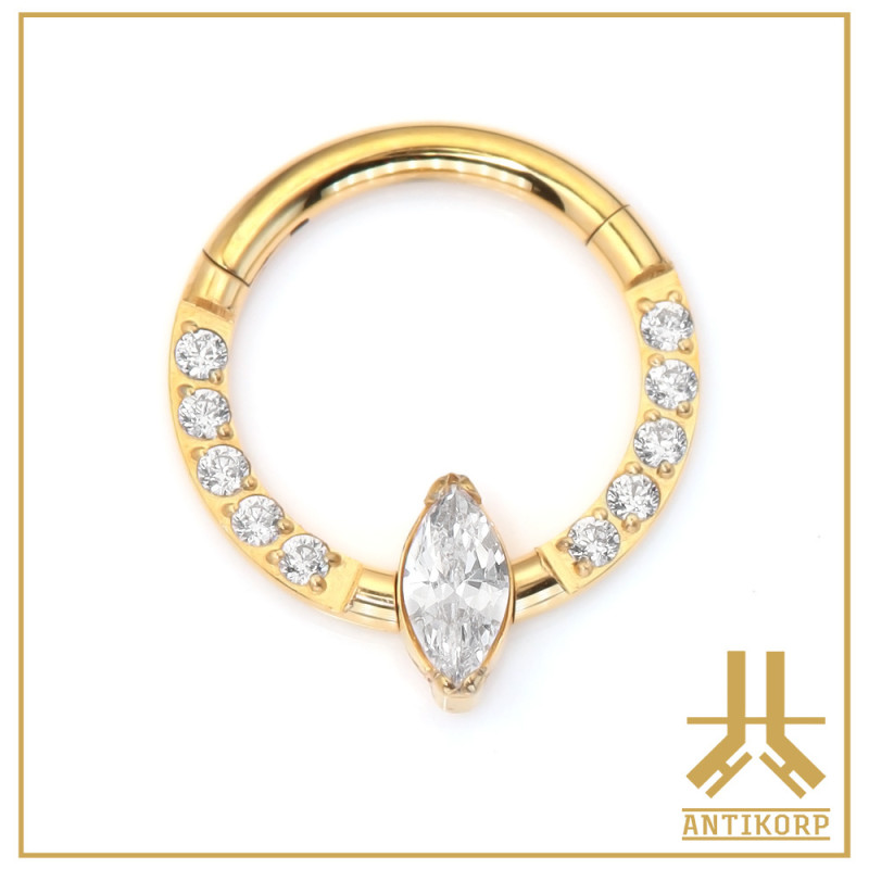 Anneau Clicker Titane F136 PVD Gold Front Jeweled Marquise