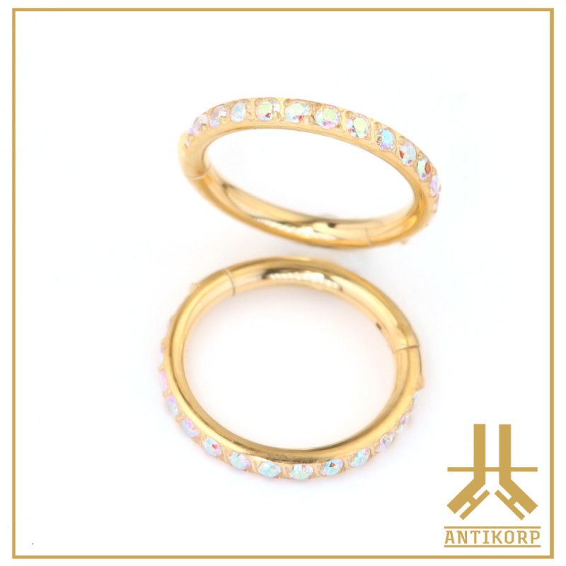 Anneau Clicker Titane F136 PVD Gold Strass