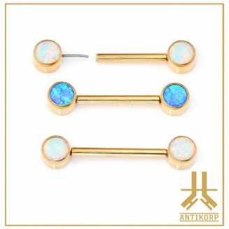 Barbell Téton Titane F136 PVD Gold Threadless Cabochon Opales