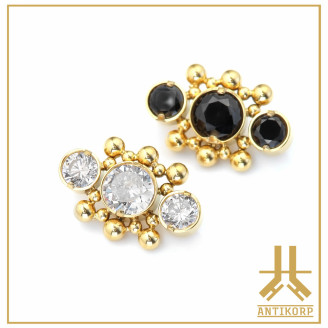 Triple Cabochon Titane Opale Strass
