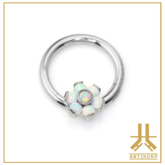 Anneau Clicker Titane Fleur Strass Front