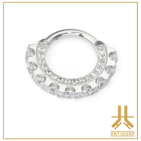 Anneau Clicker Titane Fleur Strass Front