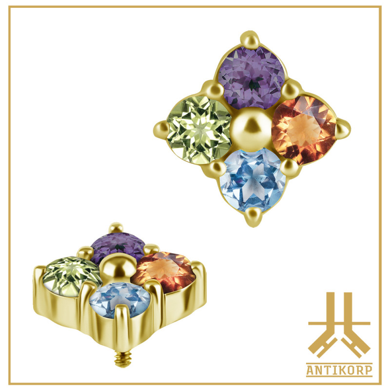 Tête Or 18K Losange 4 Pierres Mix Nanogems