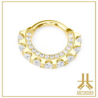 Anneau Clicker Titane Fleur Strass Front