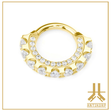 Anneau Clicker Titane Fleur Strass Front