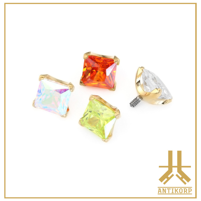 Embout Titane F136 PVD Gold Griffé Strass Carré