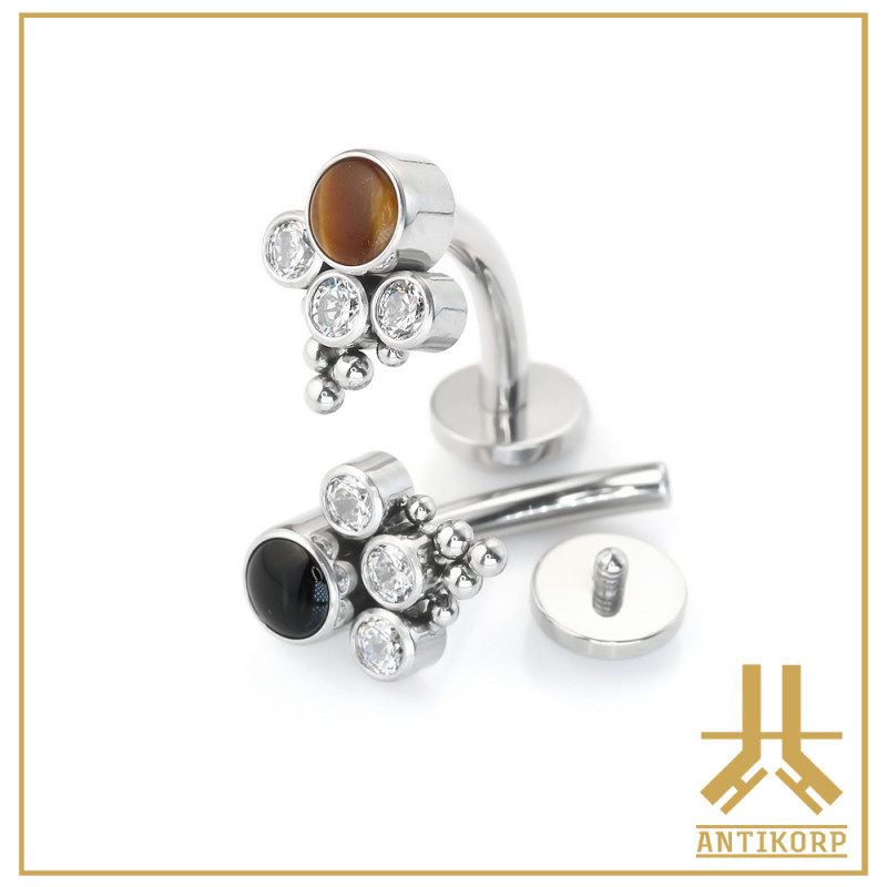 Labret Courbé Titane F136 Clusty 1,6mm Pierre Naturelle Vissage Interne