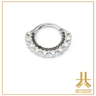 Anneau Clicker Titane Fleur Strass Front