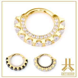 Anneau Clicker Titane Fleur Strass Front