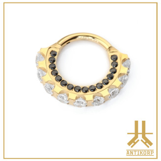 Anneau Clicker Titane Fleur Strass Front