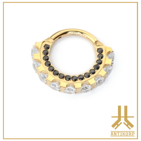 Anneau Clicker Titane Fleur Strass Front