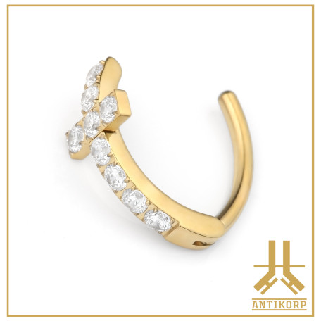 Nombril Titane PVD Gold Clicker Oval Bumpy Cross Strass