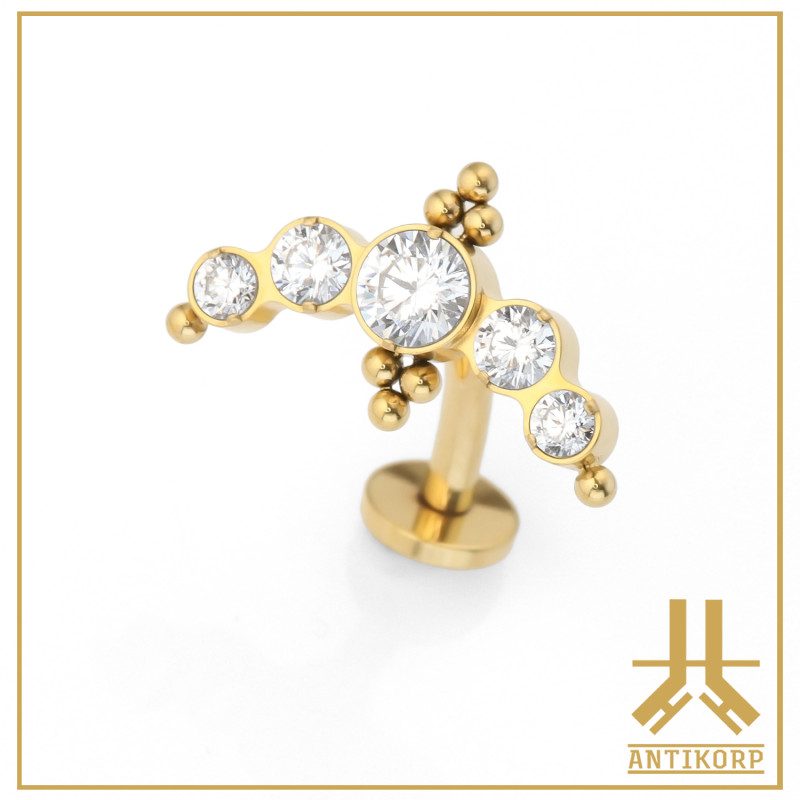 Labret Courbé Titane F136 Gold Clusty V2 1,6mm Vissage Interne