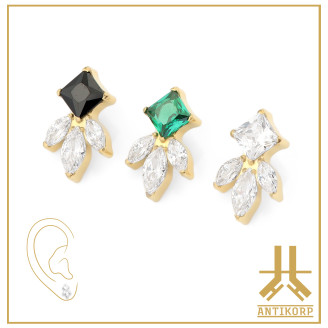 Triple Cabochon Titane Opale Strass