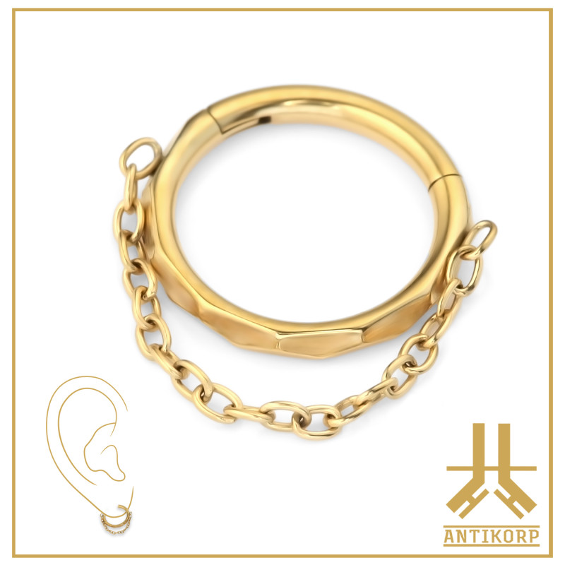 Anneau Clicker Titane F136 PVD Gold Edge Chain