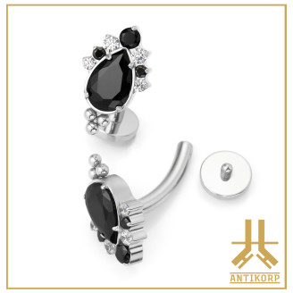 Labret Courbé Titane F136 Strass 1,6mm Vissage Interne