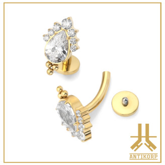 Labret Courbé Titane F136 Strass 1,6mm Vissage Interne