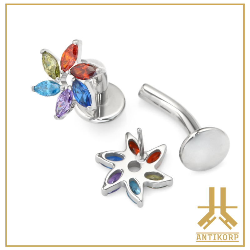 Labret Courbé Titane F136 Strass 1,6mm Vissage Interne