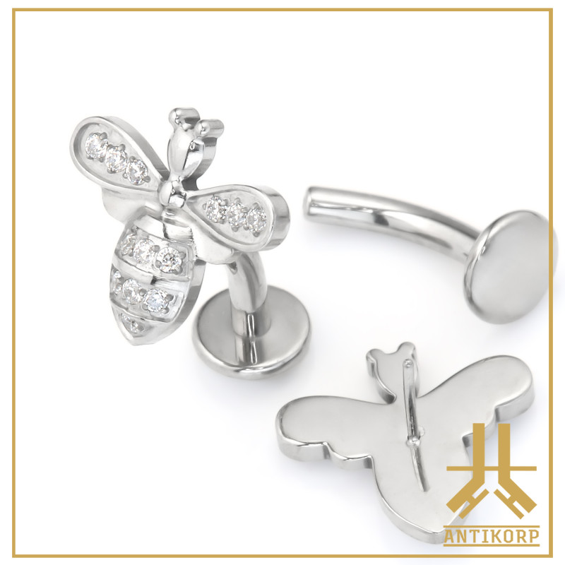 Labret Courbé Titane F136 Strass 1,6mm Vissage Interne