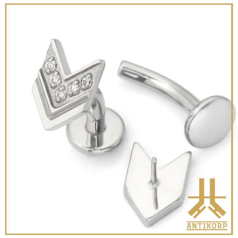 Labret Courbé Titane F136 Strass 1,6mm Vissage Interne