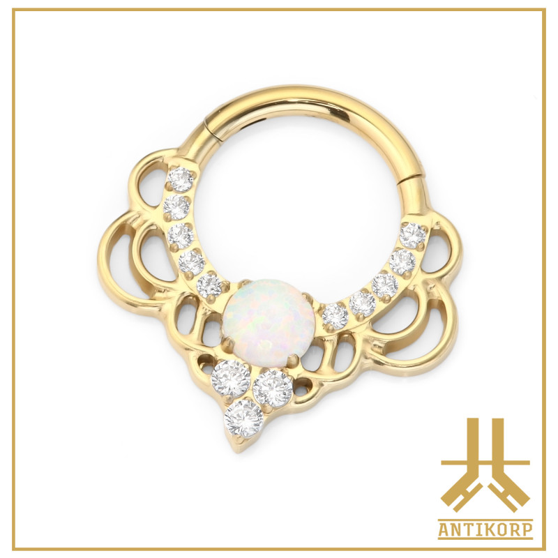 Anello a scatto Titanio F136 PVD Oro Indi V2 Opale
