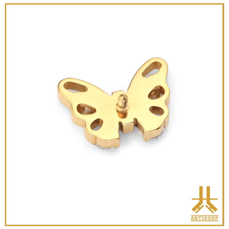 Titanium tip F136 PVD Gold Butterfly rhinestone V3