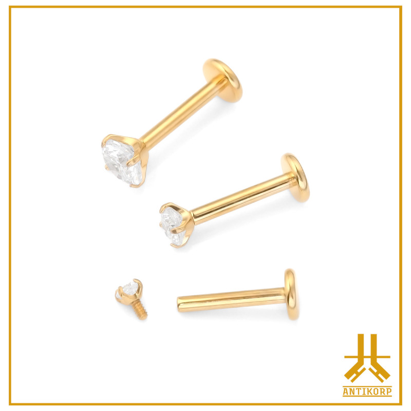 Labret Titanio F136 Pvd Oro Interior Strass Griffé