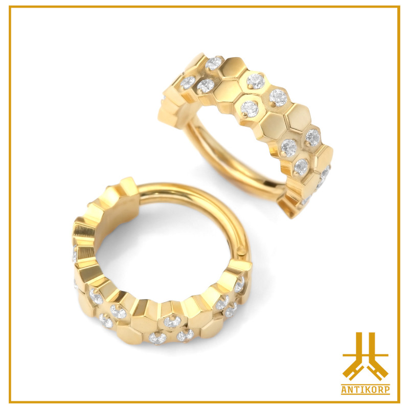 Clicker Ring Titanium F136 PVD Gold Hexagon V5