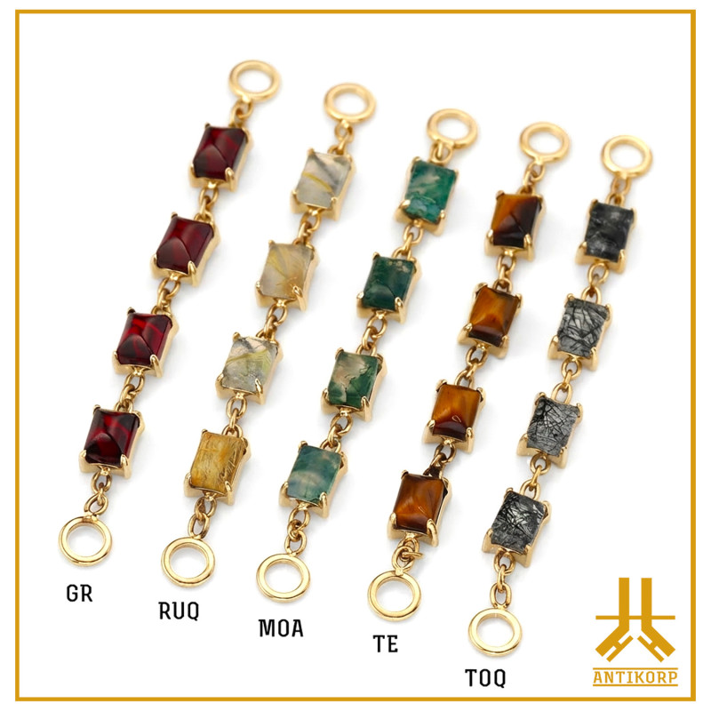 Titanium Chain F136 PVD Gold V3 Natural Stone Cabochons