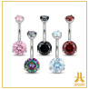 Navel Titanio Interno F136 Strass Graffiato Rotondo