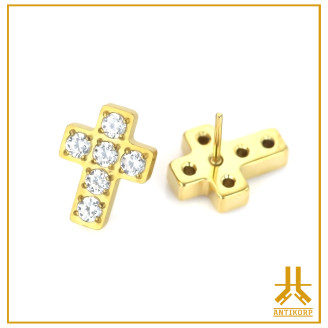 Titanio F136 PVD Oro Croce Gioiellata Ghiera senza filo