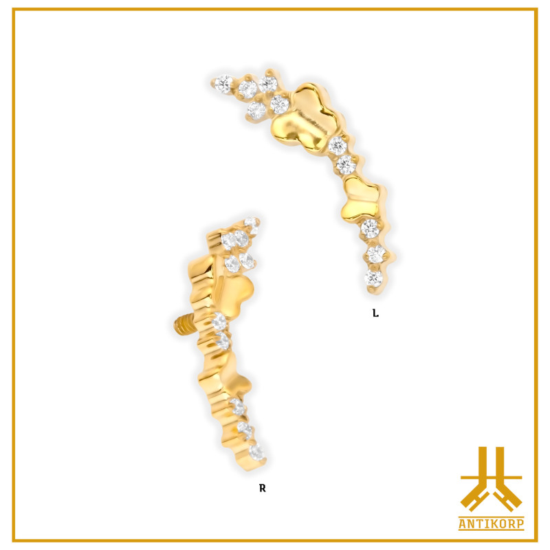 Titanium End F136 PVD Gold Butterfly rhinestone V4