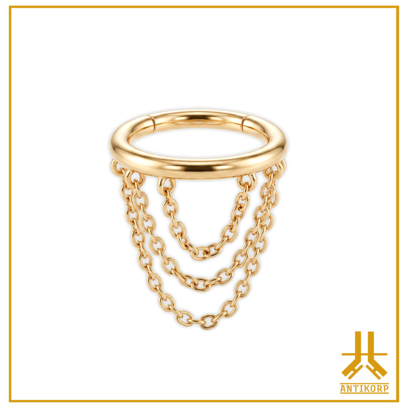Anillo Clicker Triple Cadena Oro 14k