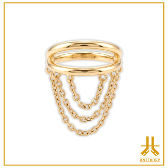 Anillo de Oro 14k Doble Anillo Triple Cadena Clicker