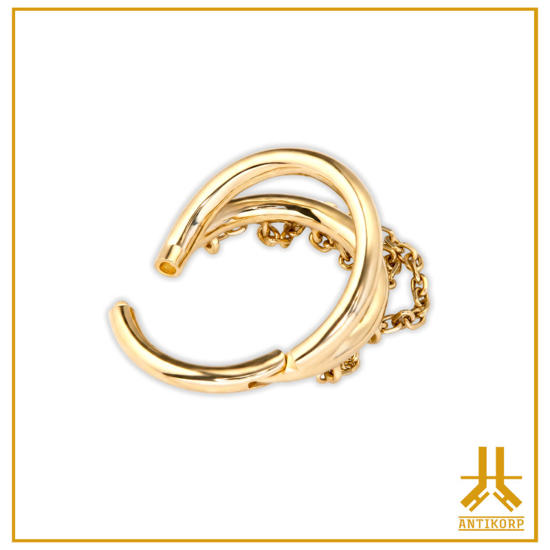 Anello in oro 14k con doppio anello e tripla catena a scatto