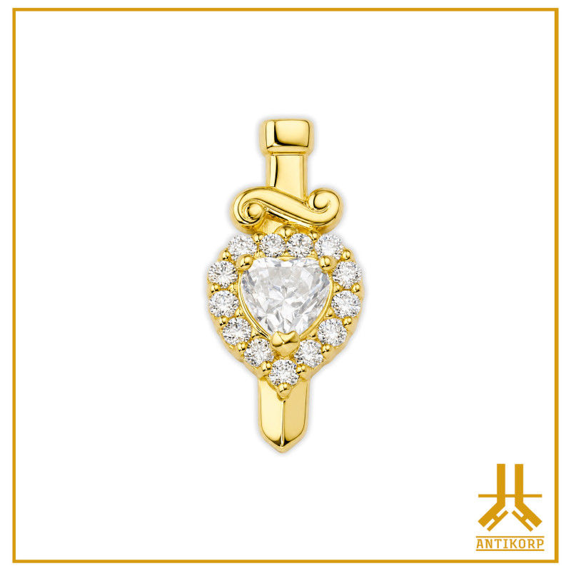 18K Gold Dagger Heart Swarovski head